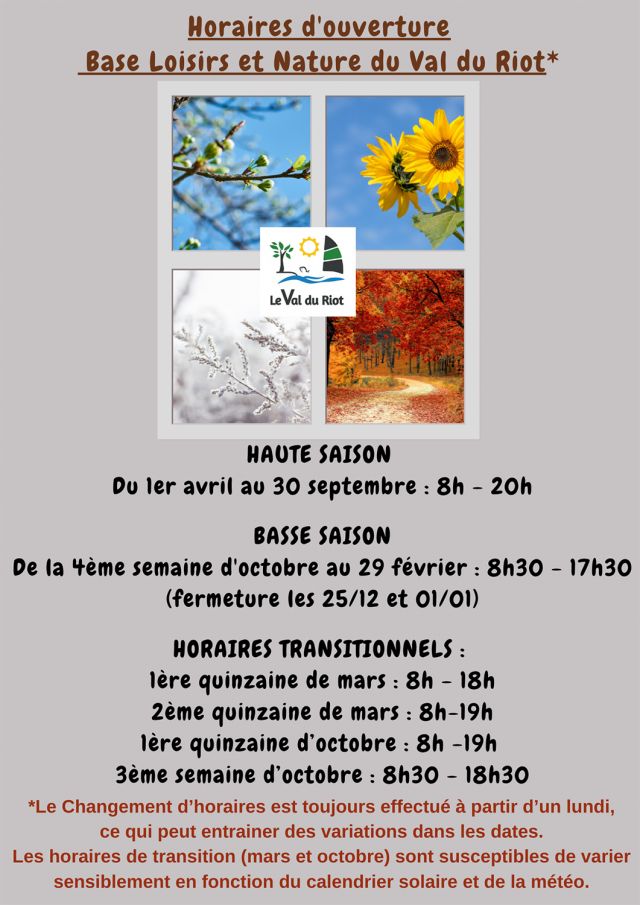 Horaires de la Base Loisirs et Nature